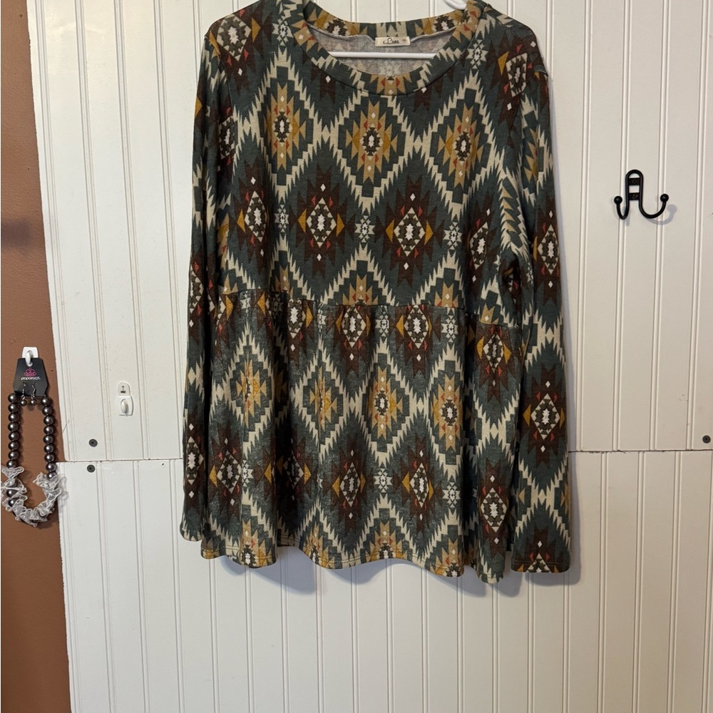 NWOT Geometric Pattern Long Sleeve Top By ELuna Sz 1x